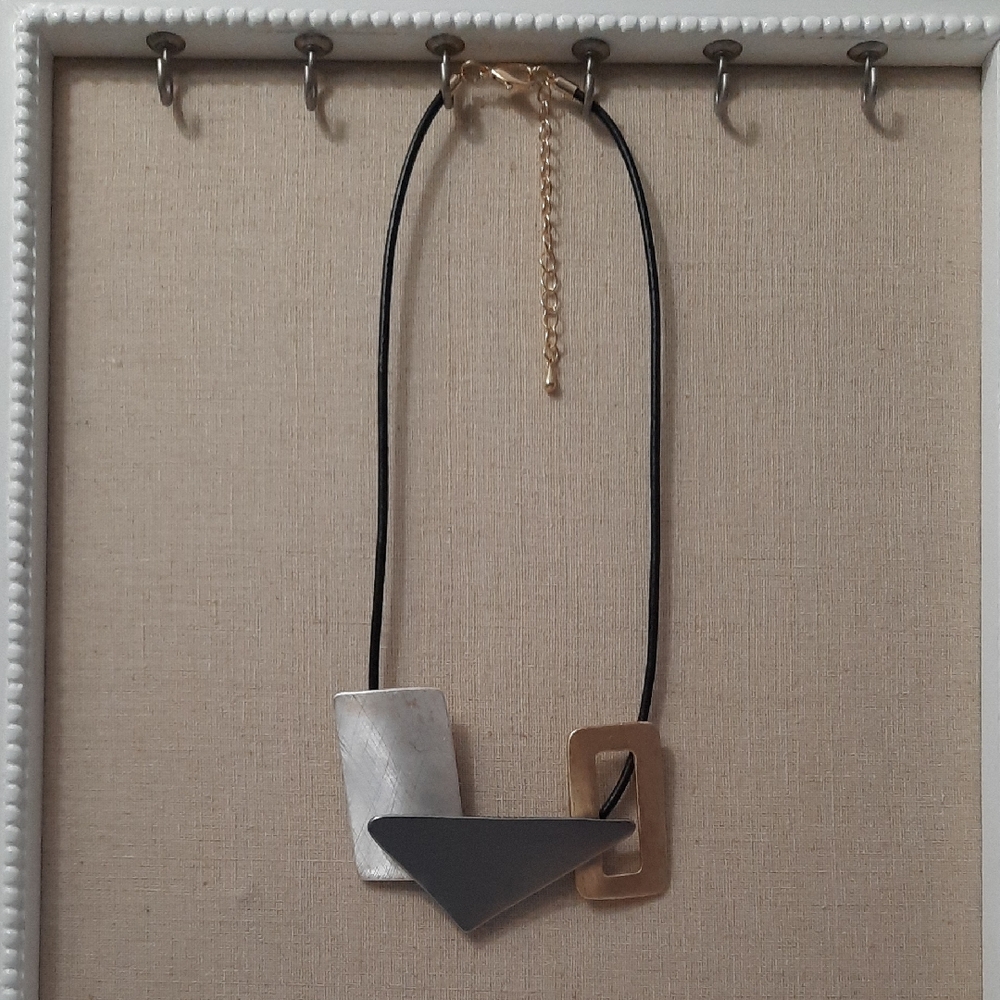 Geometric Pewter, Silver, Gold Necklace
